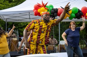 Audience members were able to participate in the performance by Anansi Beat at Wilsonville's Juneteenth celebration on Thursday, June 19. (Krista Kroiss/Wilsonville Spokesman)